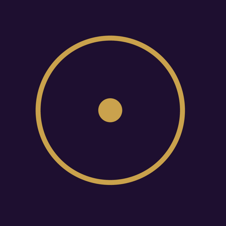 Arcanum Daily logo: a gold circle with a gold dot at its center on a deep purple background